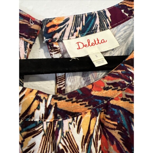 Deletta Corbara Peplum Tank Top Pleated Size Small Anthropologie Feather Print - Picture 4 of 13